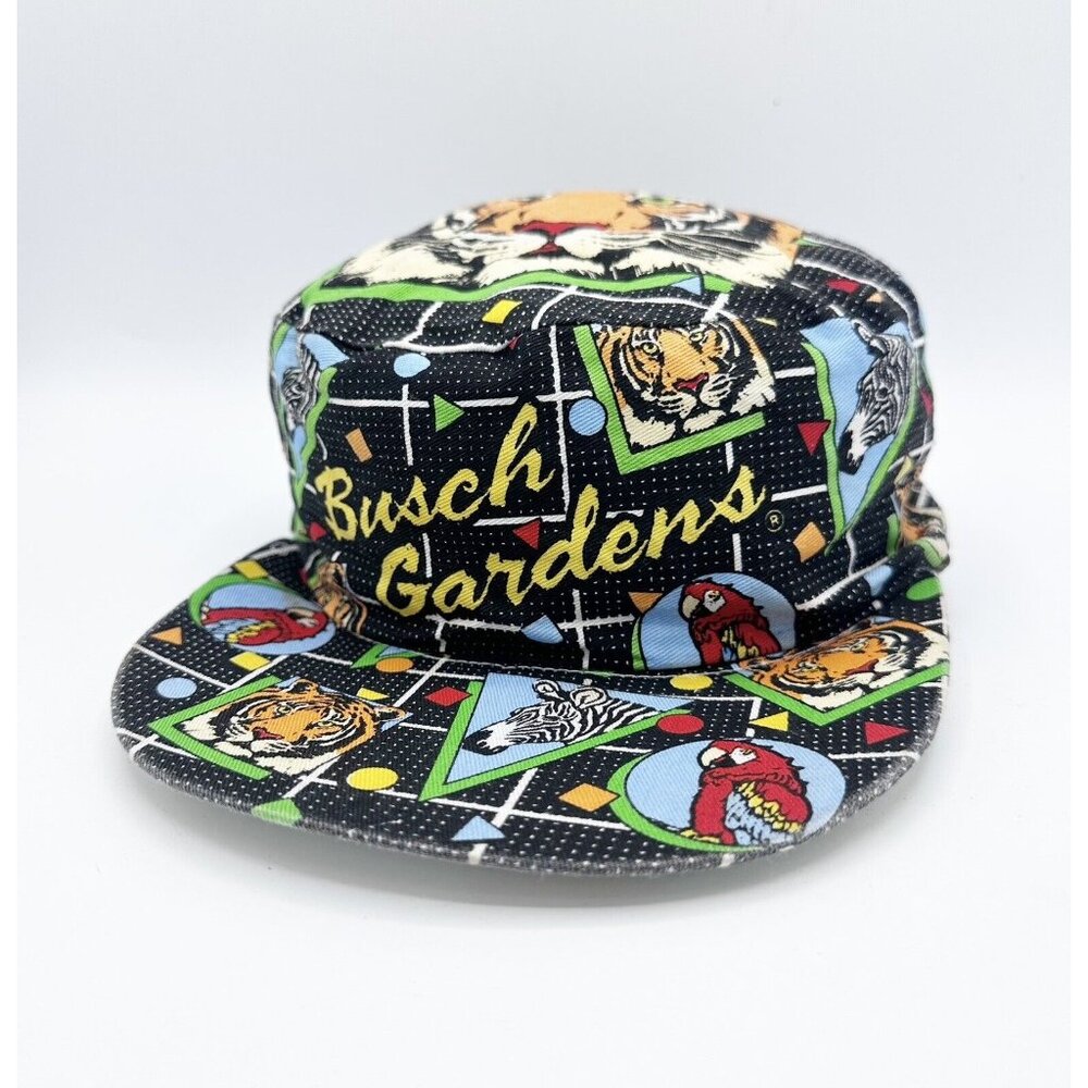 Vintage 90s Busch Gardens Patrol Cap All Over Print Animals Geometric Tiger